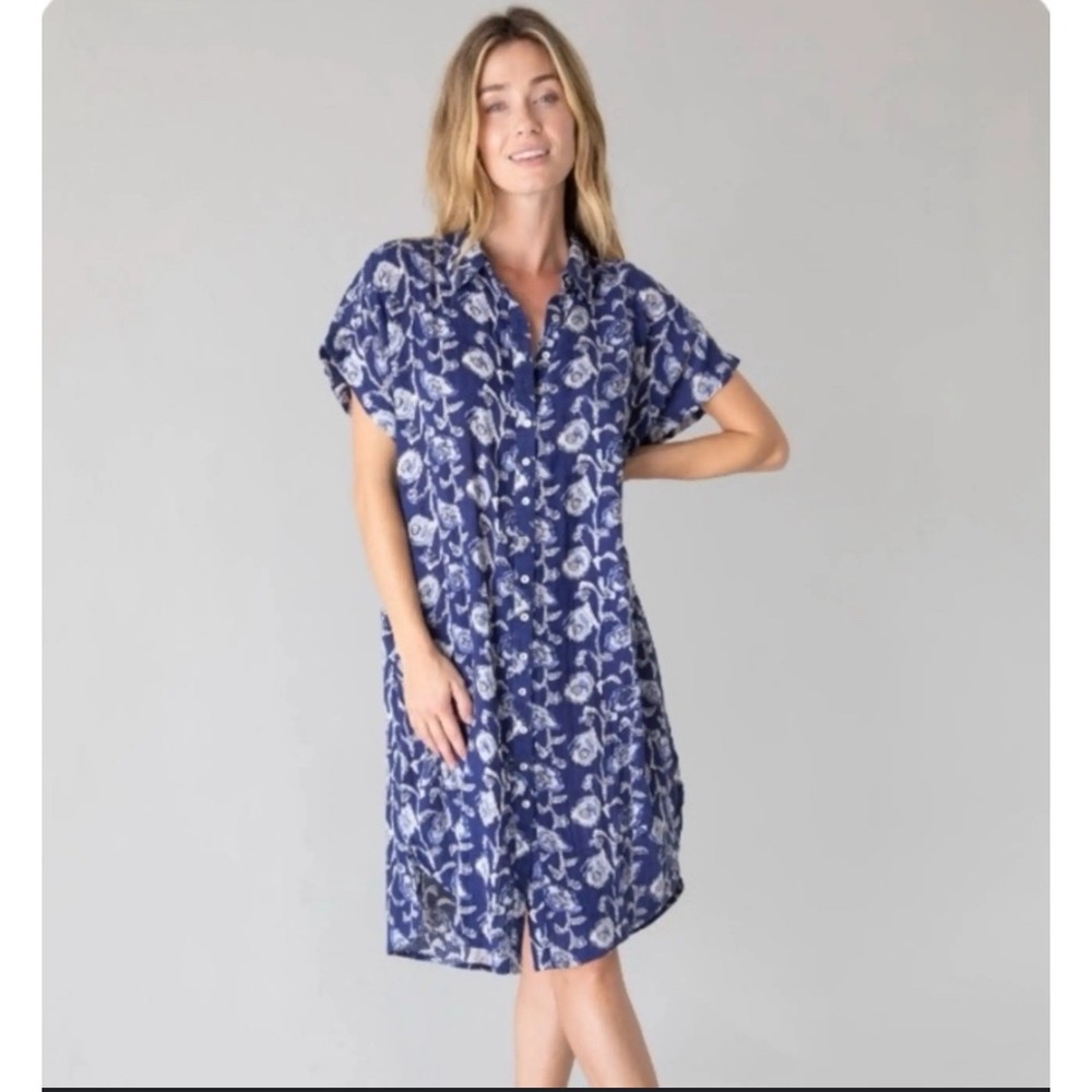 NATURAL LIFE Blue and White Floral Midi Dress
